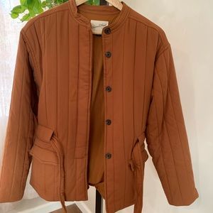Quilted belted coat jacket rust small